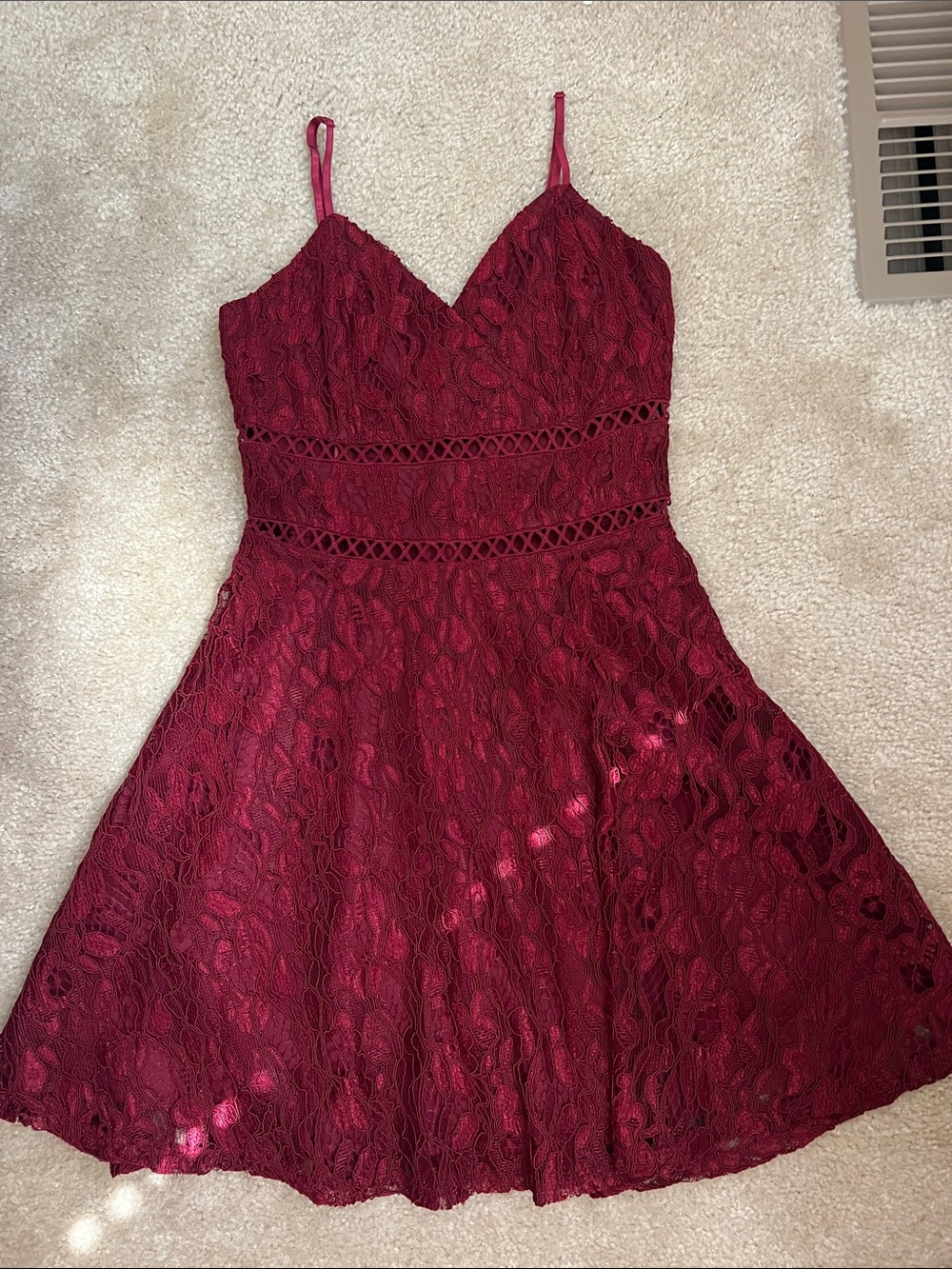 Burgundy Lace A-Line Spaghetti Strap Dress NWOT
